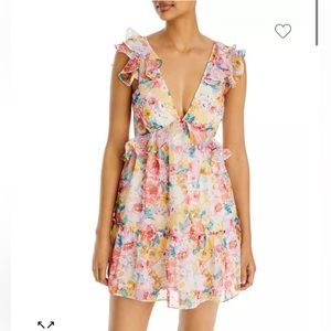 NWOT AQUA ruffled V neck mini dress